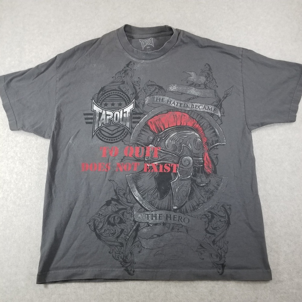 VTG Tapout Shirt Mens XXL Gray Graphic Print Spartan Helmet "The Hero" MMA Y2K